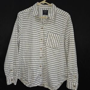 Abercrombie & Fitch Blue White Stripe Linen Blend Shirt Wmn Sz XL Coastal *FLAW